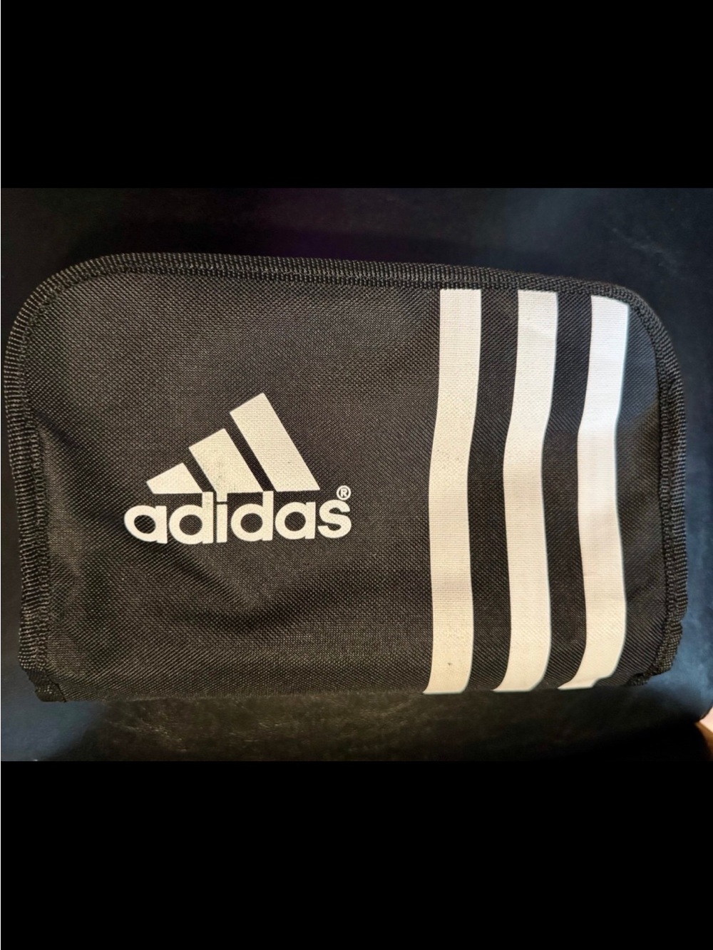 adidas Black Toiletry Pouch with White Stripes
